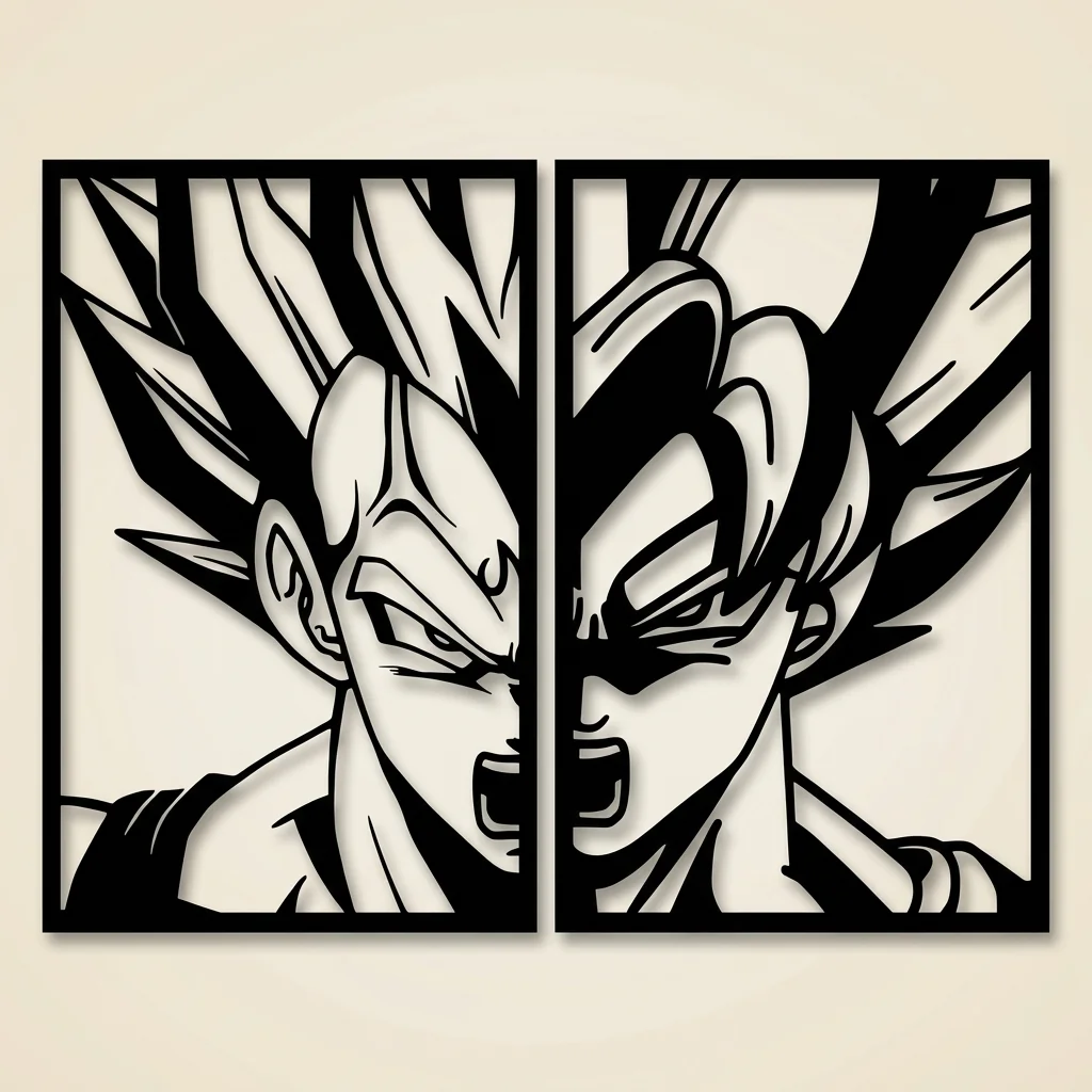 Cuadro Dragon Ball Vegeta y Goku díptico en madera