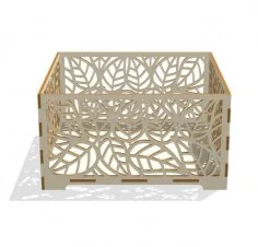 Caja decorativa con paredes caladas de hojas en madera