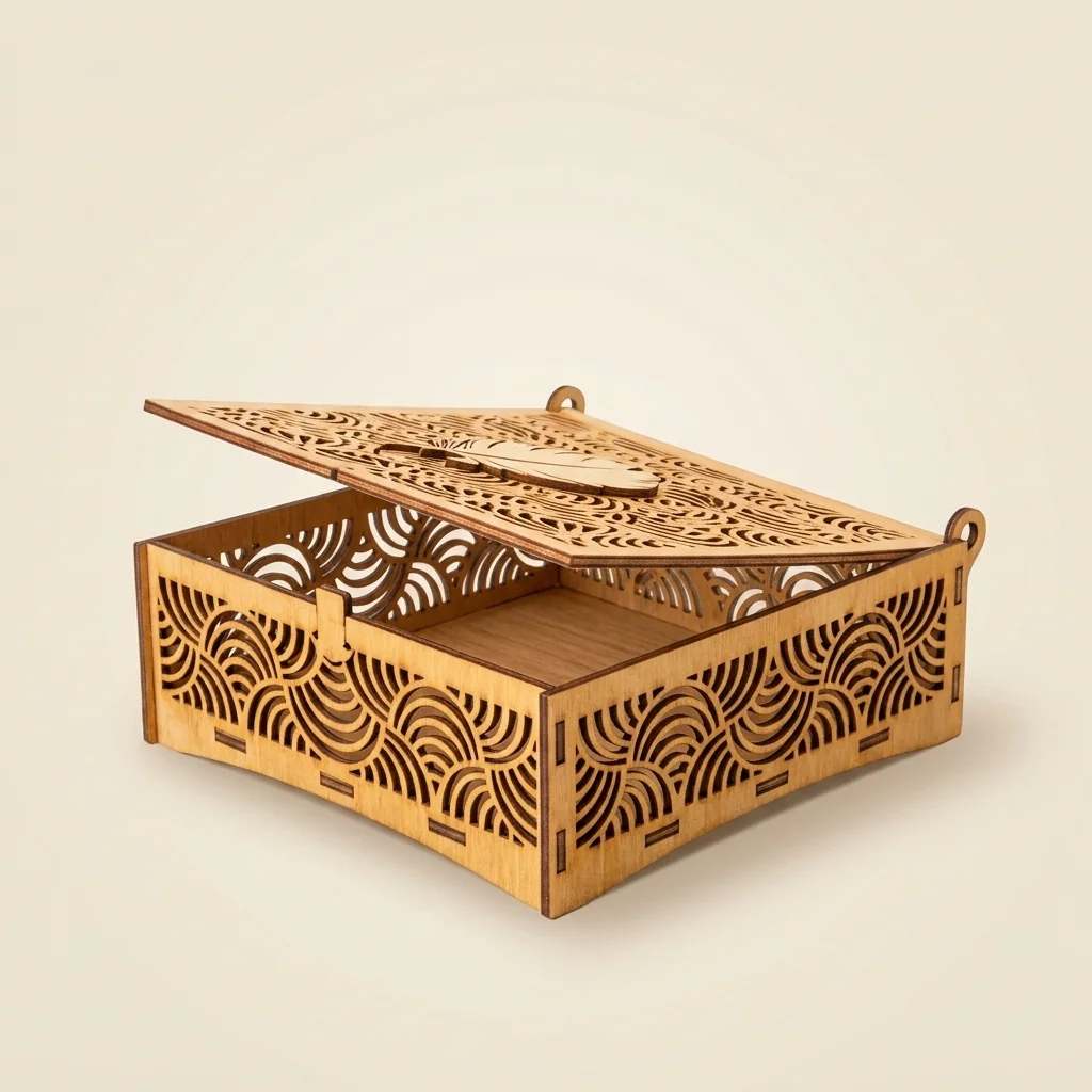 Joyero decorativo con tapa calada de ondas