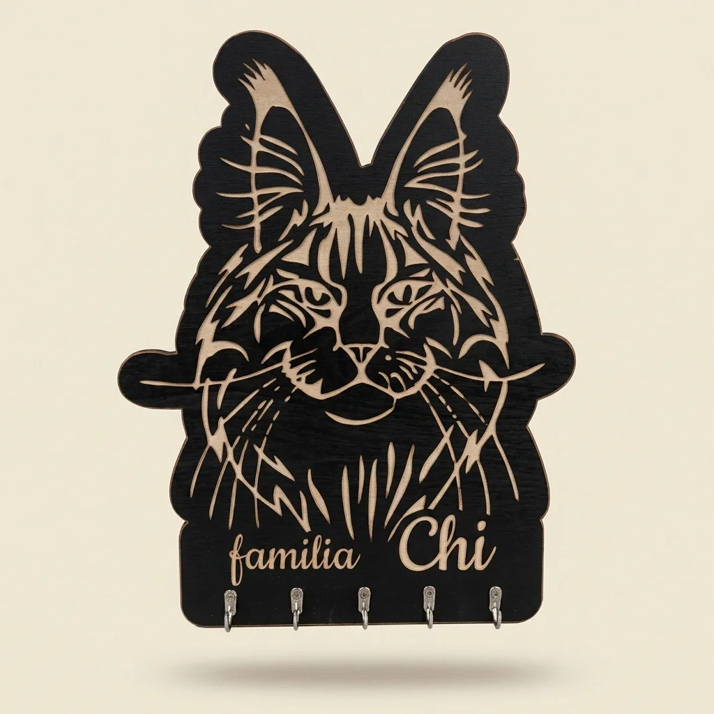 Portallaves de pared gato Maine Coon con ganchos