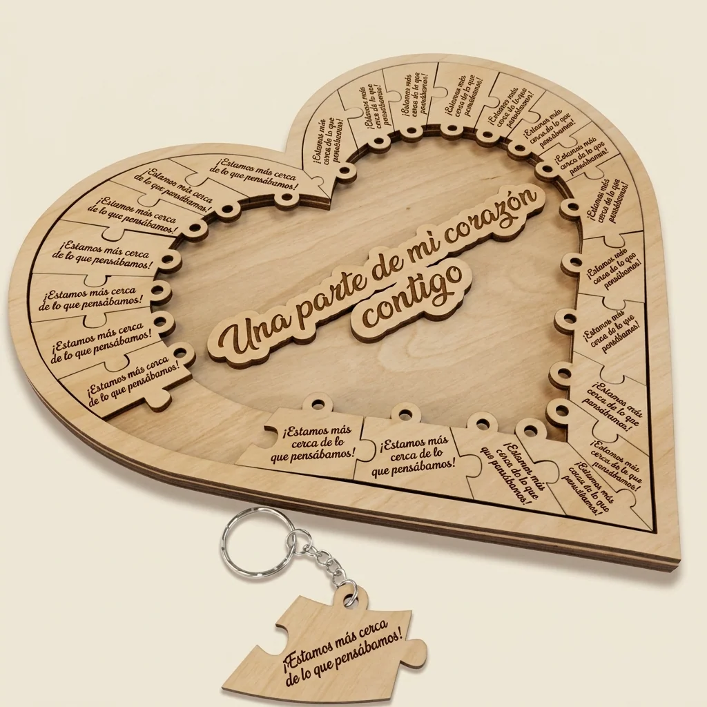 Llavero con base de corazón rompecabezas personalizable