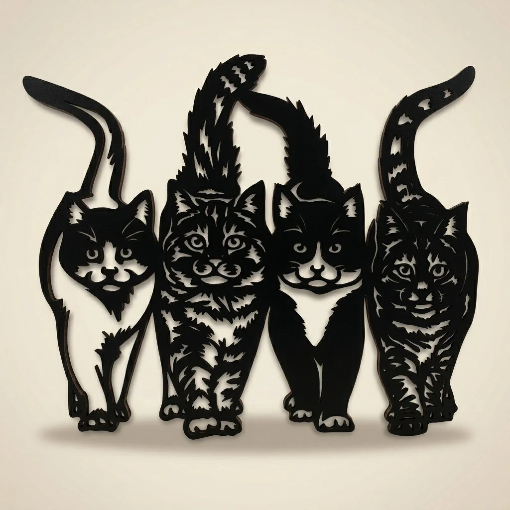 Cuadro de pared con siluetas de 4 gatos caminando